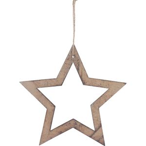 1x Kersthangers/kerstornamenten houten sterren 20 cm - Kerstboomversiering/kerstversiering houten hangers