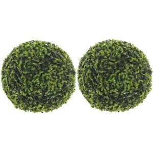 2x stuks buxus bollen Theeblad groen D27 cm - Kunstplanten/nepplanten - Tuinplanten Buxusbollen