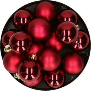 32x stuks kunststof kerstballen donkerrood 4 cm - Onbreekbare plastic kerstballen - Kerstboomversiering