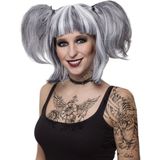 Funny Fashion Gothic/Halloween damespruik met staartjes - grijs - famous caracters - carnaval
