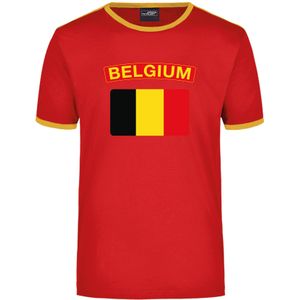 Belgium rood/geel ringer t-shirt Belgie met vlag - heren - Belgische landen shirt - supporter kleding