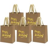 Set van 8x stuks papieren verjaardag giftbags/cadeau tasjes Happy Birthday 20 x 24 x 11 cm - cadeau tassen