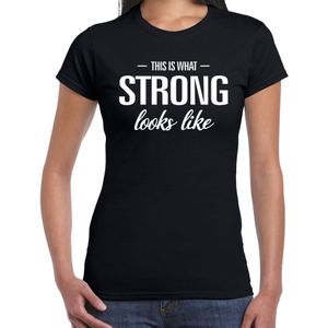 This is what Strong looks like t-shirt zwart dames - fun / tekst shirt voor sterke dames / vrouwen