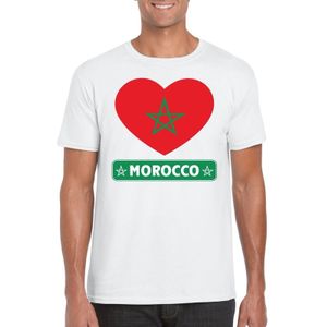 Marokko t-shirt met Marokkaanse vlag in hart wit heren