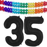 Folat folie ballonnen - Leeftijd cijfer 35 - zwart - 86 cm - en 2x slingers