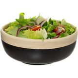 5Five - 2x - serveerschaal/saladeschaal - zwart - bamboe - 20 x 8 cm - rond