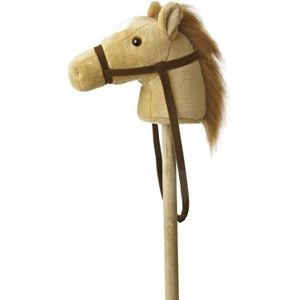 Pluche stokpaardje beige pony met geluid 94 cm