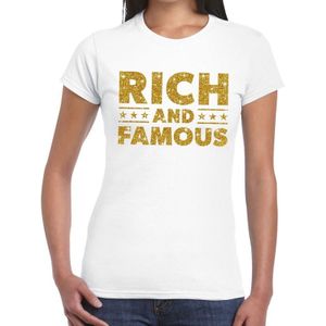 Rich and Famous goud glitter tekst t-shirt wit voor dames