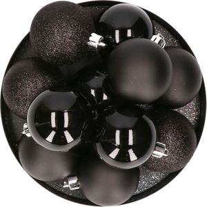 House of Seasons Kerstballen - 10 stuks - zwart - 6 cm - kunststof