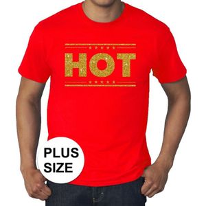 Grote maten Hot t-shirt -  rood met gouden glitter letters - plus size Hot t-shirt  heren