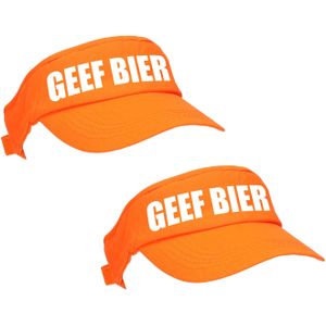 2x stuks oranje GEEF BIER zonneklep - Koningsdag - EK/ WK pet / sun visor