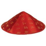 Set van 3x aziatische/chinese hoedje - Rood - Gouden tekens/letters - Carnaval verkleed hoedjes - Voor volwassenen/kinderen