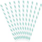 50x stuks gestreepte rietjes van papier lichtblauw/wit 19.5 cm - drinkrietjes