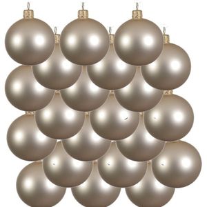 18x Licht parel/champagne glazen kerstballen 8 cm - Mat/matte - Kerstboomversiering licht parel/champagne