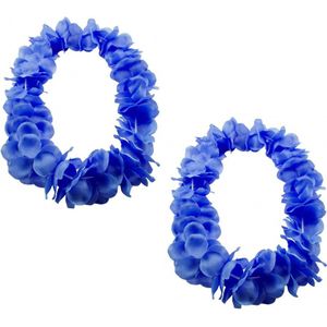Set van 6x stuks hawaii kransen bloemen slingers neon blauw - Verkleed accessoires