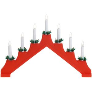 Rode kaarsenbrug met 7 lampjes 41 x 30 cm - Kerst verlichting - Vensterbank decoratie
