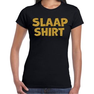 Bellatio Decorations Verkleed T-shirt voor dames - slaapshirt - zwart - glitter goud - themafeest