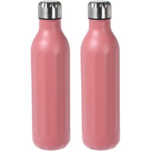 2x stuks RVS thermosflessen / isoleerflessen voor onderweg 500 ml koraal rood - Thermoflessen