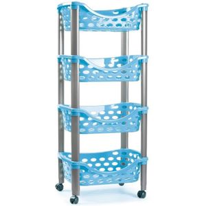 PlasticForte Keukentrolley/roltafel - 4-laags - kunststof - blauw - 40 x 88 cm
