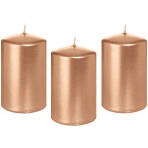 8x Rosegouden cilinderkaars/stompkaars 5 x 8 cm 18 branduren - Geurloze rose goudkleurige kaarsen - Woondecoraties