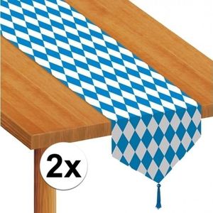 2x Oktoberfest/Bierfeest beieren tafellopers 183 cm - Feestartikelen tafel decoratie - Versiering blauw/wit