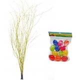 Paastakken bos groot - met 12x gekleurde paaseieren - 75 cm - geel - paasdecoratie