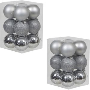 36x Zilveren kunststof kerstballen 6 cm - Glans/mat/glitter - Onbreekbare plastic kerstballen zilver