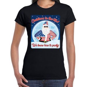 Fout Amerika Kerst t-shirt / shirt - Christmas in USA we know how to party - zwart voor dames - kerstkleding / kerst outfit