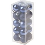 Kerstballen 36x stuks - 3 en 4 cm - donkerblauw en wol wit - kunststof