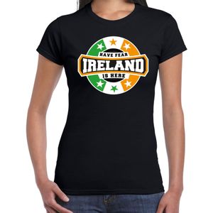 Have fear Ireland is here t-shirt met sterren embleem in de kleuren van de Ierse vlag - zwart - dames - Ierland supporter / Iers elftal fan shirt / EK / WK / kleding