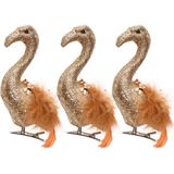 3x stuks decoratie vogels op clip flamingo rood 13 cm - Decoratievogeltjes/kerstboomversiering/bruiloftversiering