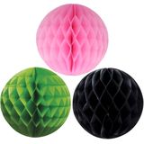 Kerstversiering set van 6x papieren kerstballen 10 cm zwart groen en roze - Kerst decoratie bollen/ballen