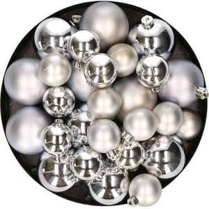 Kerstversiering kunststof kerstballen zilver 6-8-10 cm pakket van 22x stuks - Kerstboomversiering