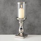Zilveren keramiek kaarsenhouder/windlicht voor stompkaarsen 31 x 9 cm met glazen top