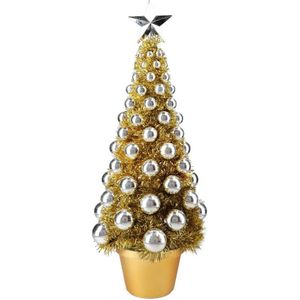 Complete mini kunst kerstboompje/kunstboompje goud/zilver met kerstballen 50 cm - Kerstbomen - Kerstversiering