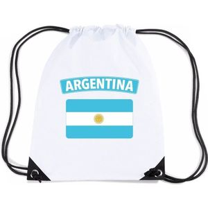 Argentinie nylon rijgkoord rugzak/ sporttas wit met Argentijnse vlag
