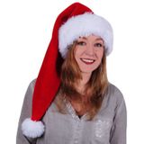 Luxe lange kerstmuts rood/wit van pluche voor volwassenen 70 cm - Kerstaccessoires/kerst verkleedaccessoires