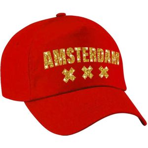Amsterdam 020 pet  / cap rood met gouden bedrukking dames en heren - Amsterdam steden baseball cap