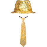 Boland party carnaval verkleed hoedje en stropdas - Goud glitters - Verkleedkleding voor volwassenen
