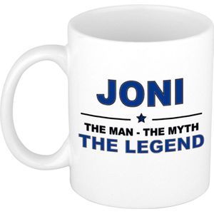 Naam cadeau Joni - The man, The myth the legend koffie mok / beker 300 ml - naam/namen mokken - Cadeau voor o.a  verjaardag/ vaderdag/ pensioen/ geslaagd/ bedankt