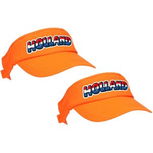 2x stuks oranje supporter zonneklep - Holland met Nederlandse vlag - EK / WK fans - Koningsdag pet / sun visor