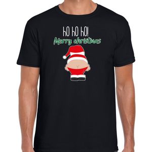 Bellatio Decorations fout kersttrui t-shirt heren - Kerstman - zwart - Merry Christmas