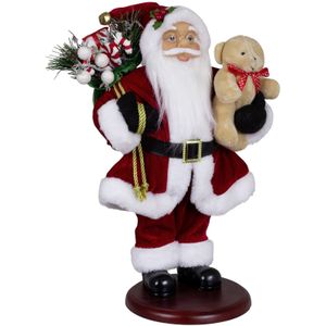 Kerstman decoratie pop - Sander - H45 cm - rood - staand - op poot - beeld - kerst figuur