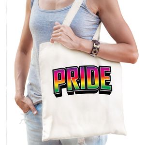 Bellatio Decorations Gay Pride tas voor dames - wit - katoen - 42 x 38 cm - regenboog - LHBTI