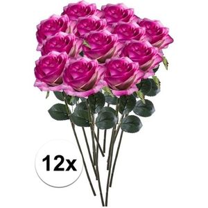 12 x Paars/roze roos Simone steelbloem 45 cm - Kunstbloemen