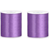 2x Hobby/decoratie paars satijnen sierlinten 10 cm/100 mm x 25 meter - Cadeaulinten satijnlinten/ribbons