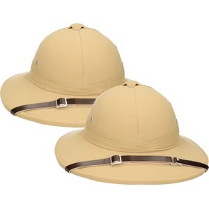Tropenhelm - 2x - safari helmhoed - lichtbruin - volwassenen - verkleed hoeden
