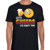 Funny emoticon t-shirt Lets cheers it is partytime zwart voor heren -  Fun / cadeau shirt