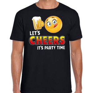 Funny emoticon t-shirt Lets cheers it is partytime zwart voor heren -  Fun / cadeau shirt