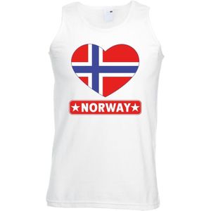 Noorwegen singlet shirt/ tanktop met Noorse vlag in hart wit heren